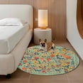 thumbnail image 2 of Boho Green Flowers Round Area Rug 7Ft Washable Circle Rugs for Dorm Laundry Room, Spring Abstract Watercolor Floral Leaf Non-Slip Carpet Floor Mats Indoor Outdoor Carpet Runner Aesthetic Home Decor, 2 of 8