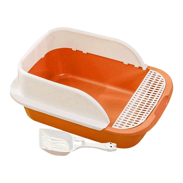TISHITA Cat Litter Boxes for Indoor Cats High Sided with Rim Tall Cat Litter Box with Orange Large