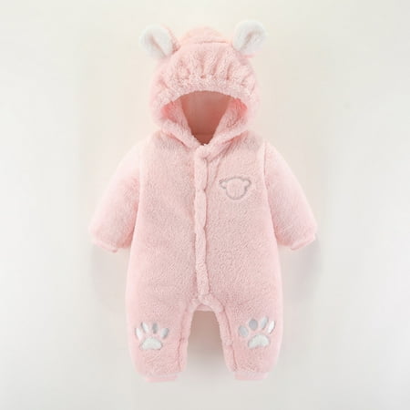 

TMOYZQ Newborn Baby Girls Boys Cute Bear Fleece Footie Bunting Snowsuit Toddler Infant Hooded Plush Footed Jumpsuit Romper Winter Fall Warm Coat Outfits on Clearance