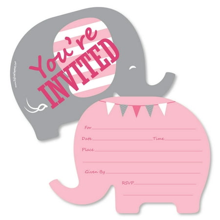 Pink Elephant - Shaped Fill-In Invitations - Girl Baby Shower or Birthday Party Invitation Cards with Envelopes - 12 (Best Birthday Party Invitations)
