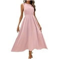 thumbnail image 1 of Birdeem Robes pour Femmes Mode pour Femmes Confort Couleur Unie Plissée Sans Manches Robe à Col Rond, 1 of 12