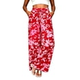 thumbnail image 5 of Dolkfu Flowy Pants for Women Trendy Red Full Wide-Leg High-Waist Joggers Pants Elastic Waist Flowers Printed Vacation Pants Red,L, 5 of 6
