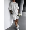 thumbnail image 4 of Men's Sets Crew Neck Set Pockets 2 Piece Shirt Shorts Outfit for Summer White XXL, 4 of 7
