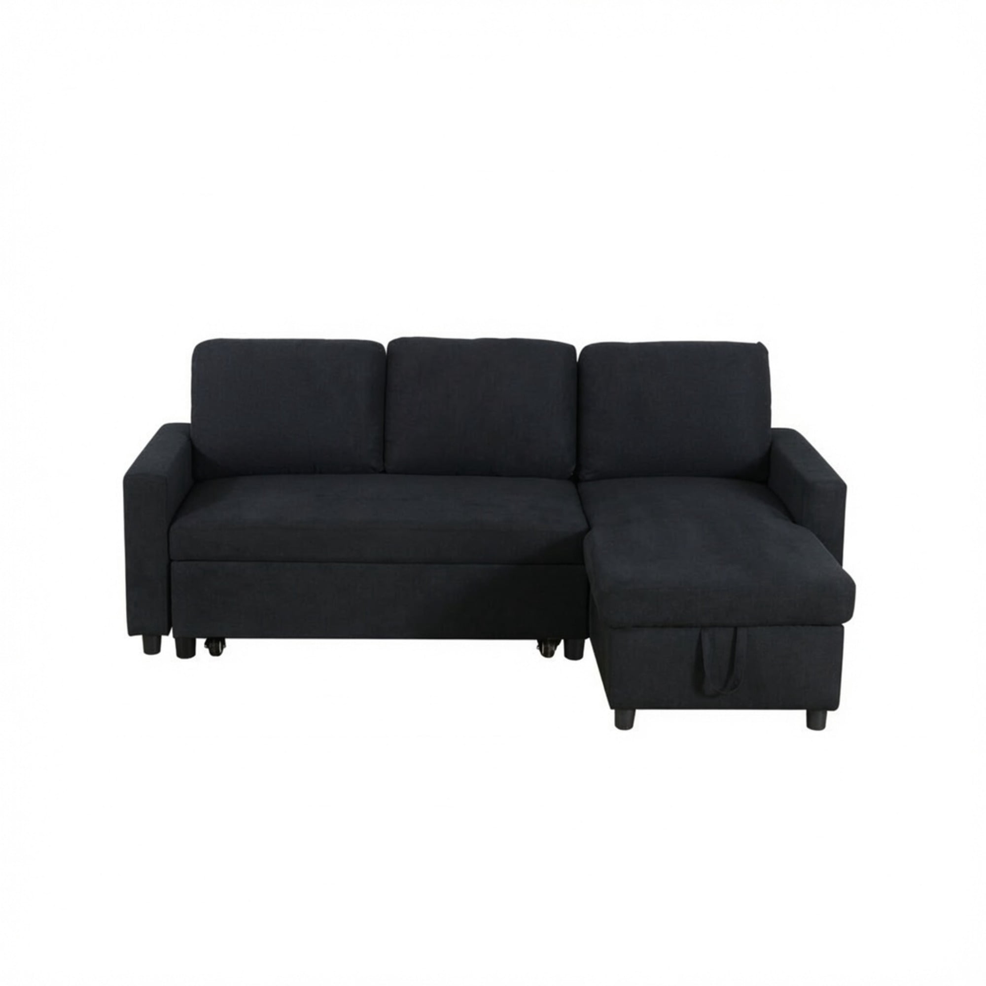TiramisuBest L-Shaped Convertible Sofa Bed with Reversible & Storage Chaise,84"W Fluffy Flannel Sectional Sleeper for Living Room,Black