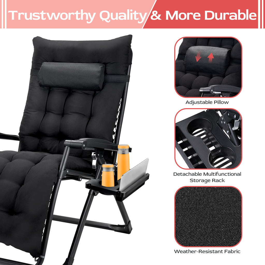 Oversized Zero Gravity Chair ,VECUKTY Oversized XL 29IN Ergonomic Patio Recliner Folding Reclining Chair for Indoor and Outdoor,Black - image 5 of 8