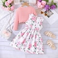 thumbnail image 2 of Girls Pink Floral Dress Cardigan Set,Sleeveless Bow Dress Long Sleeve Shrug 2 Piece Outfit Casual Daily School,Size 8-9T, 2 of 9