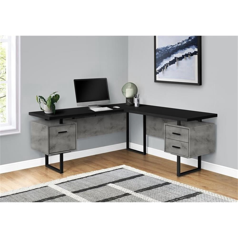 Pemberly Row Reversible Wooden L Shaped Corner Computer Desk in Black and Gray