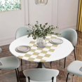 thumbnail image 4 of Round Fitted Tablecloth,Rural Farm Buffalo Lattice Circle Table Cover Waterproof Table Cloth with Elastic Edge,Khaki White Check Outdoor Tablecloths for Kitchen Picnic 55-60in, 4 of 9