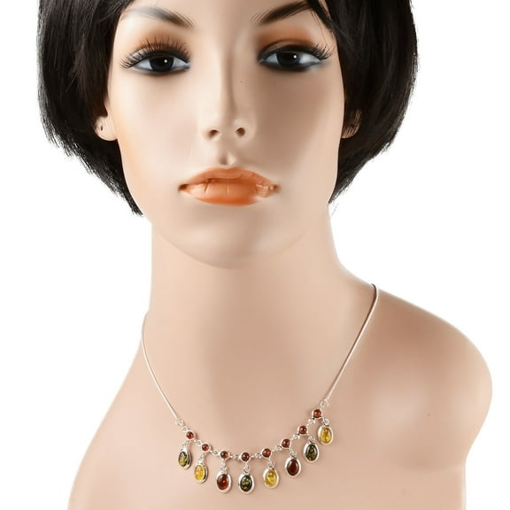Sterling Silver and Baltic Multicolored Amber Necklace "Lolanda"