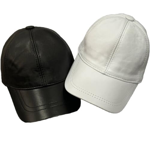 Lukkizara Unisex Real Leather Baseball Cap Sheepskin Adjustable Classic Dad Hat 2 Pack - Black/White