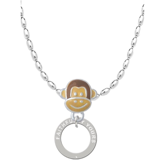 Delight Jewelry Silvertone Faithfully Yours Eternity Ring Mia Monkey Charm Necklace