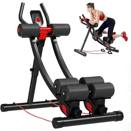 Dual Track Fitness Ab Machine Ab Cruncher, Adjustable Height Waist Trainer, Foldable Home Gym Equipment with 4 Adjustable Resistance Levels and Resistance Bands
