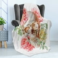 thumbnail image 4 of Skull Soft Flannel Fleece Throw Blanket, Roses Living and the Dead Humor Romantic Evil Face Image Art Design, Cozy Plush for Indoor and Outdoor Use, 50" x 70", Pink Beige Yellow, by Ambesonne, 4 of 5