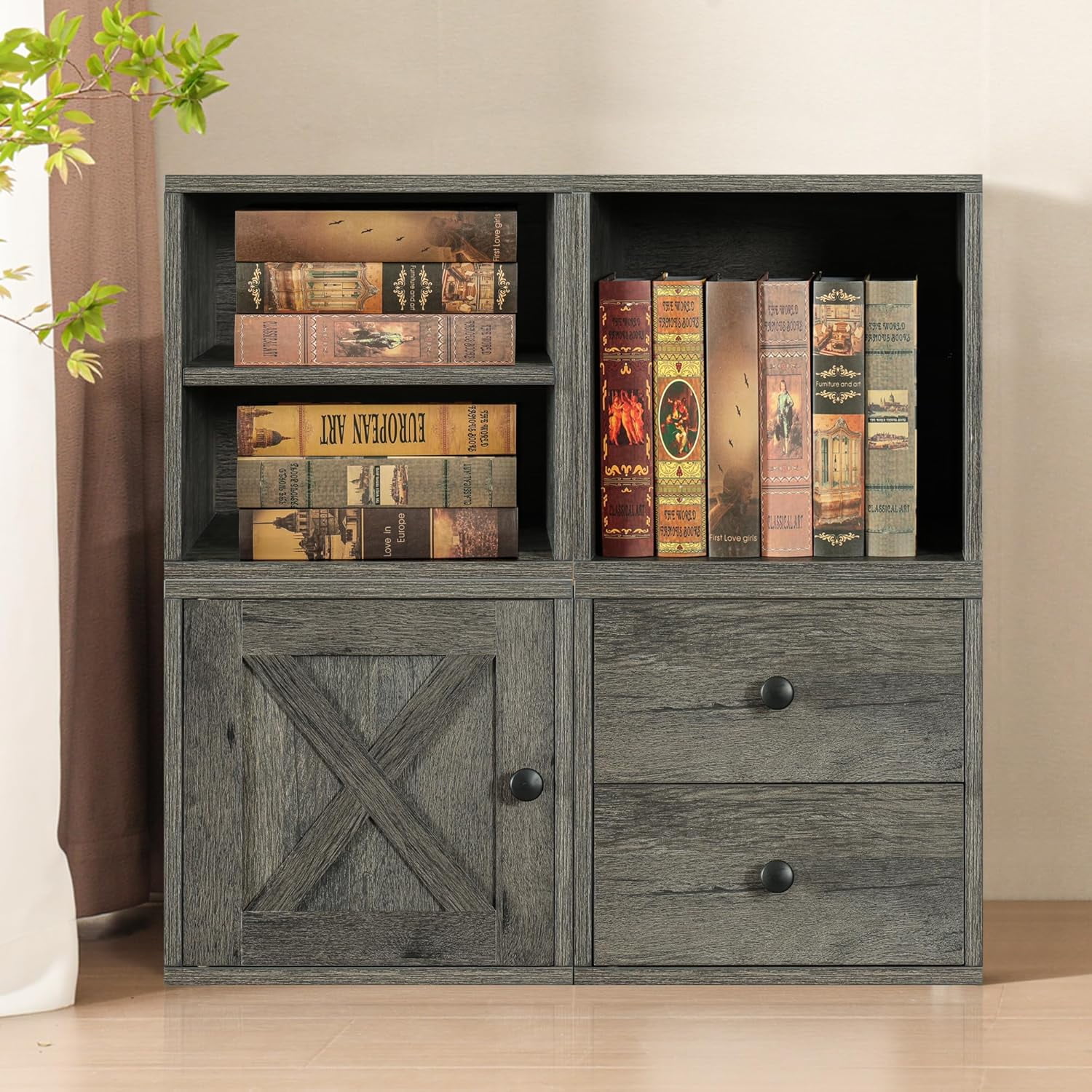Magic DIY Cube Storage Organizer Stackable Cubes for Home Books Clothes Toy -Modular Cubby Storage System -Office Cubical -Bookcase Closet (French Oak,Door Cube)