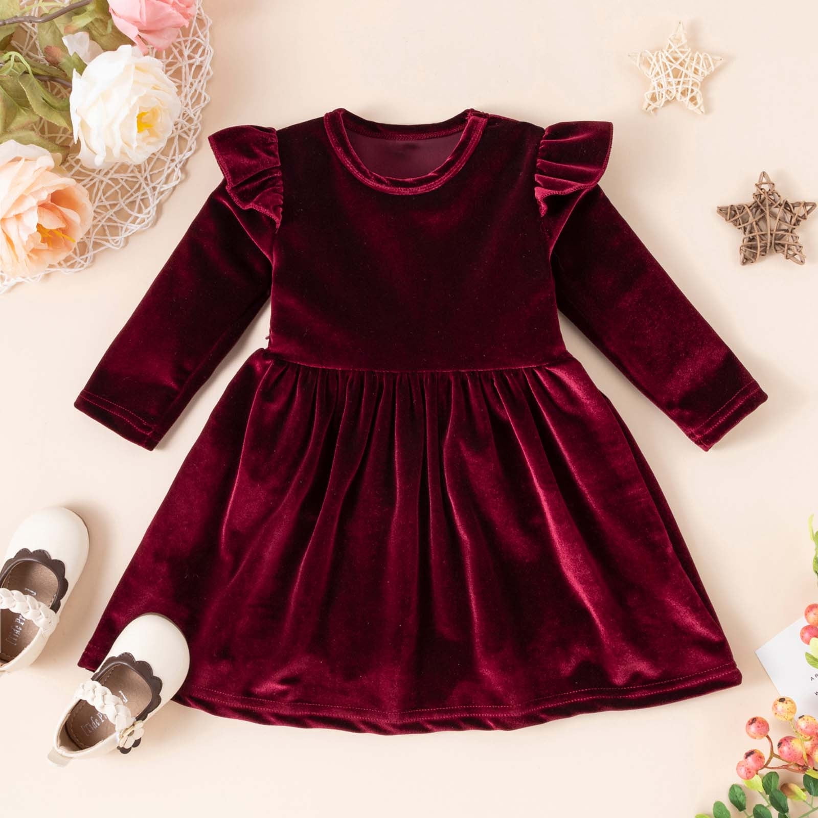 Toddler Baby Girls Velvet Dress Ruffle Long Sleeve A-line Casual Princess  Party Dresses Playwear Fall Winter