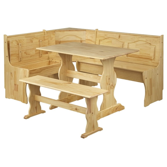 TMS Knox 3-Piece Corner Reversible Indoor Dining Breakfast Nook with Storage, Includes Nook, Table and Bench, Natural Pine