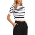 thumbnail image 4 of INSPIRE CHIC Striped Top for Women Short Sleeve Sweater Crew Neck Lightweight Stretch Casual Knit Tops XS Navy Striped, 4 of 6