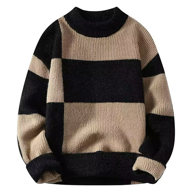 RKSRN Chandail pour Hommes Automne Hiver Chaud Mode Décontractée Design à Blocs de Couleur Manches Longues Col Rond Chandail Doux Ample