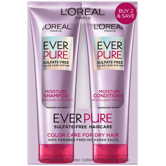 L'Oreal Paris EverPure Moisture Sulfate Free Shampoo and Conditioner, 1 Kit