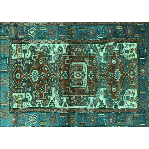 Ahgly Company Indoor Rectangle Persian Turquoise Blue Traditional Area Rugs, 4' x 6'