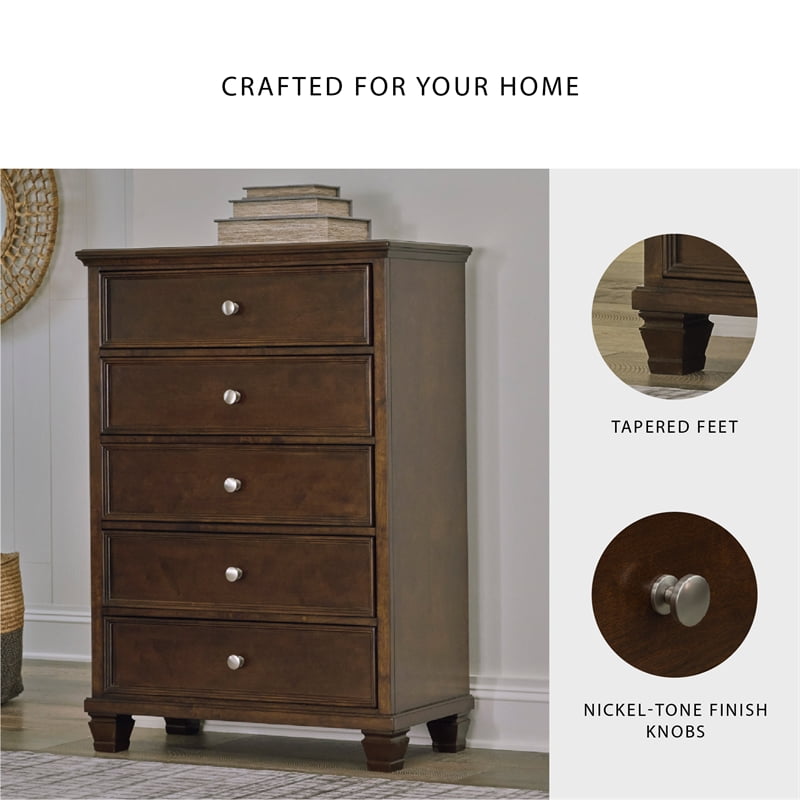 Ashley Furniture Danabrin Solid Wood 5-Drawers Bedroom Chest in Brownish Cherry