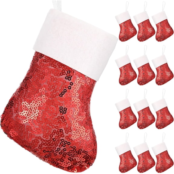 12 Pcs Mini Sequin Christmas Stocking Bulk Mini Stockings Xmas Socks Bulk Christmas Tree Decoration for Home Party Sparkle Socking