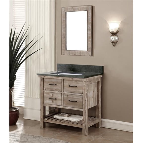 InFurniture WK8236-WK SQ TOP 36 in. Solid Recycled Fir Single Sink Vanity With Rectangular Sink Limestone Top-No Faucet