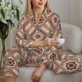 thumbnail image 6 of KLL Fashion Tatreez (3) Print Women's Long Sleeve Pajamas with Pants Sleepwear Loungewear 2 Set-Large, 6 of 8