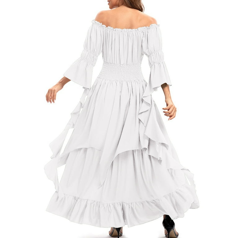 flowy ivory dress PARIS Off Shoulder Sleeve Maxi Dress (Ivory White Silk Crepe) – Zoo Label main image 1