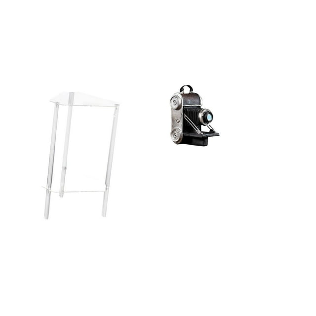 Mesita de noche,Mesa auxiliar de acrílico transparente,mesa auxiliar transparente de 2 niveles,Estatua de cámara,Figura coleccionable de modelo de estatua de cámara,Escaparate de accesorios