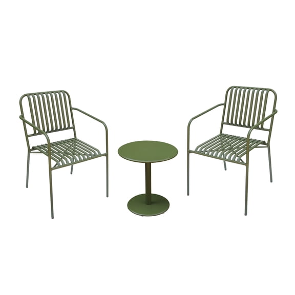 Alpine Corporation VTFAM152A Metal Outdoor Bistro Set, 3-Piece Patio Conversation Set with Round Side Table & 2 Chairs, Weather-Resistant Steel Frame, Compact Balcony Furniture, Green