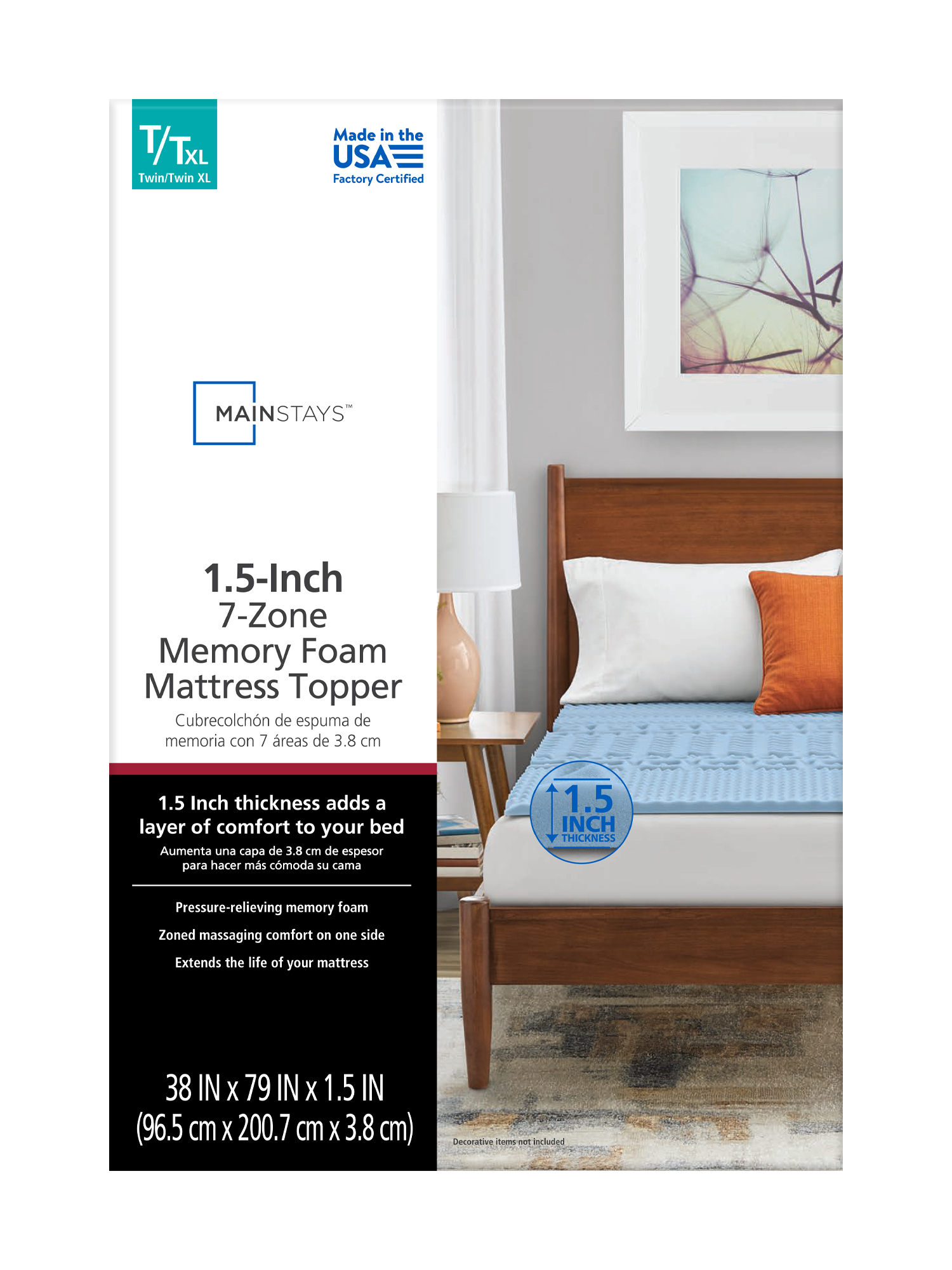 Mainstays 1.5 In. 7-Zone Reversible Memory Foam Mattress Topper photo 3