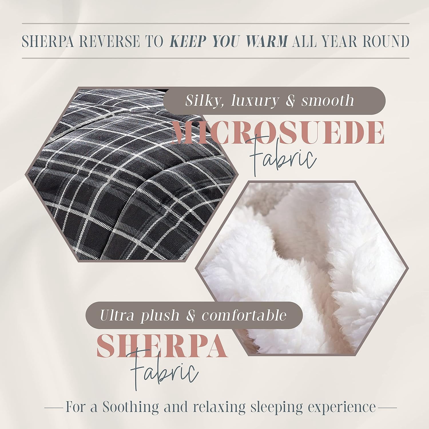 Elegant Comfort Soft & Plush Sherpa Comforter - Lilith Plaid Collection, 2-Piece Bed Set, Reversible Down Alternative Micro-Suede, Plaid Design, Twin XL, Midnight Gray