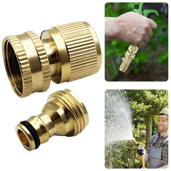 Brass Garden Hose Quick Connect Adapter, 3/4 Inch GHT Male/Female Fittings, Leak-Proof Water Hose Coupler for Outdoor Irrigation