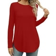 thumbnail image 2 of Olyvenn Women's Long Sleeve Tunic Tops 2025 Crew Neck Casual Tops Side Split Shirts Solid Spring Fashion Pullover Tops Red 12, 2 of 6
