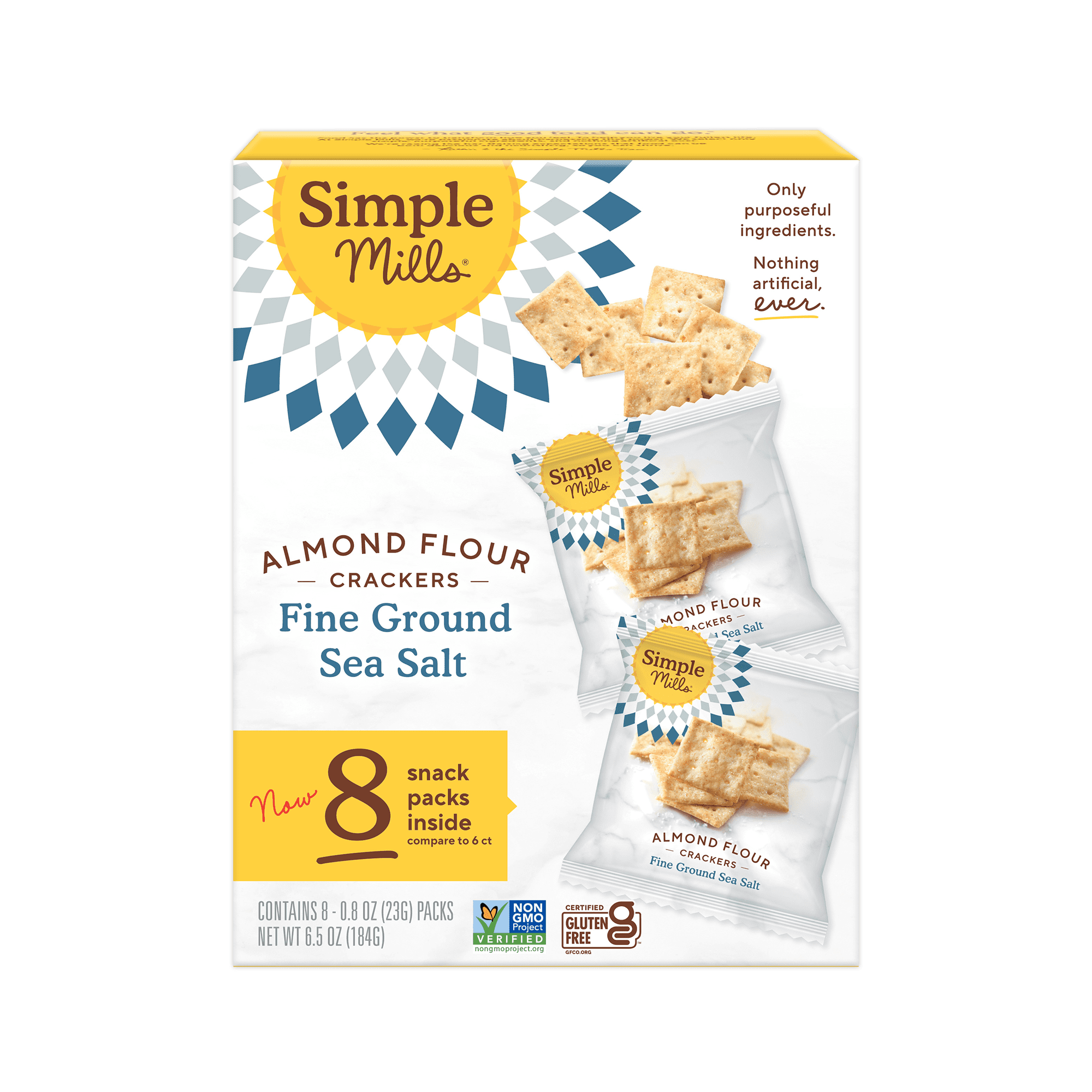 (4 pack) Simple Mills Almond Flour Crackers, Fine Ground Sea Salt Snack Crackers Snack Packs, 0.8 oz, 8 Count