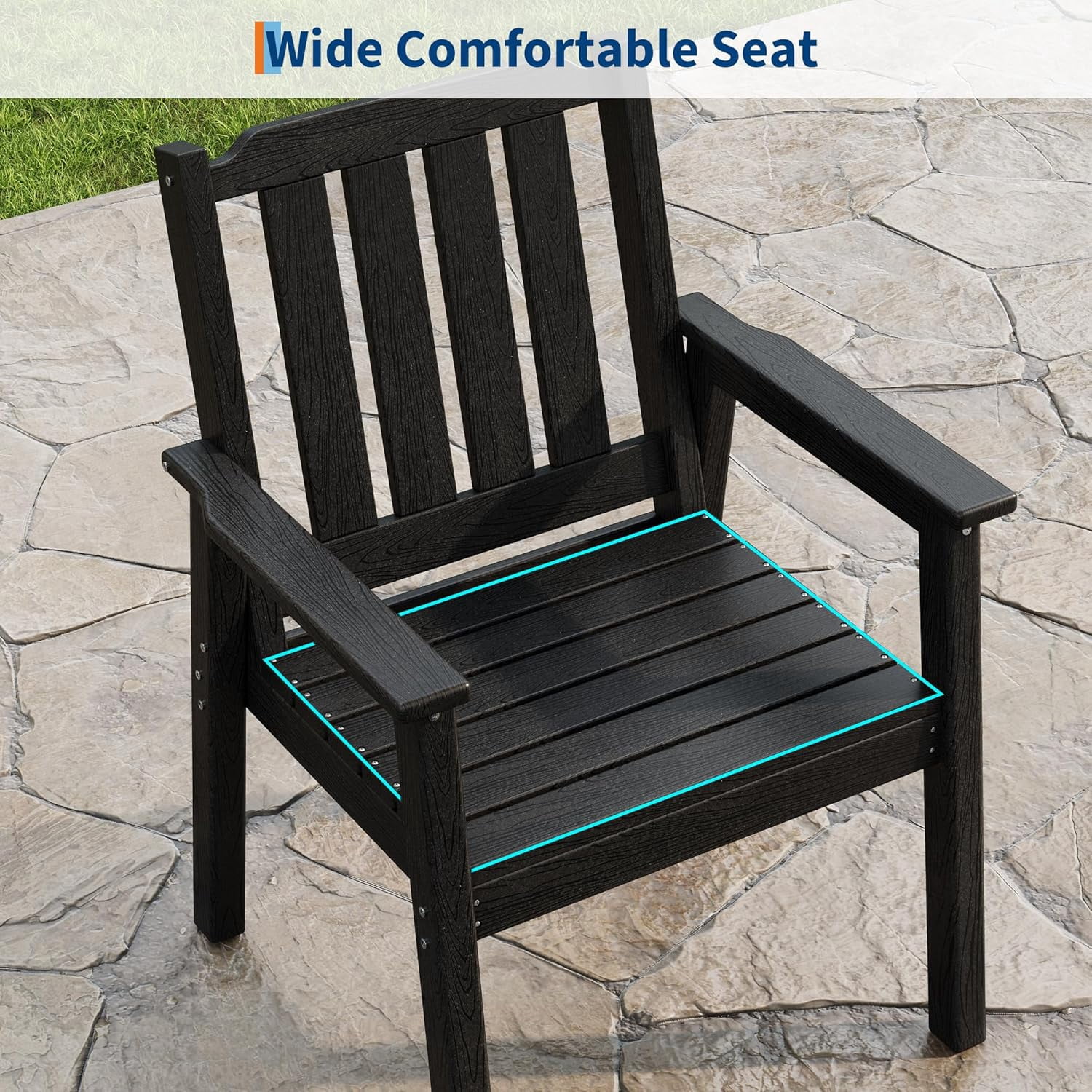 EliteEdge Set of 2 23.9" Wide HDPE Patio Dining Chairs, 650LBS Capacity All-Weather Armchairs with Slatted Seat, Heavy Duty Modern for Garden, Poolside, Deck,Black