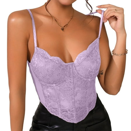 Women s Sexy Floral Lace Sheer Mesh Corset Bodysuit Spaghetti Strap Cami Tops Going Out
