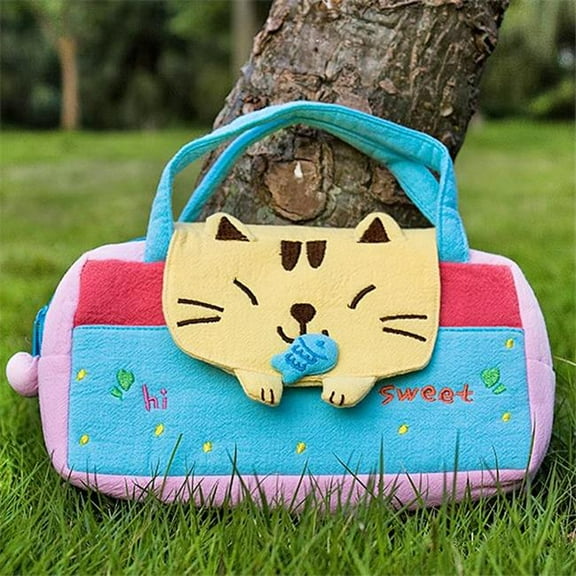 BB-22-CAT 7.8 x 5.5 x 1.4 in. Sweet Cat - Embroidered Applique Kids Mini Handbag Cosmetic Bag & Travel Wallet