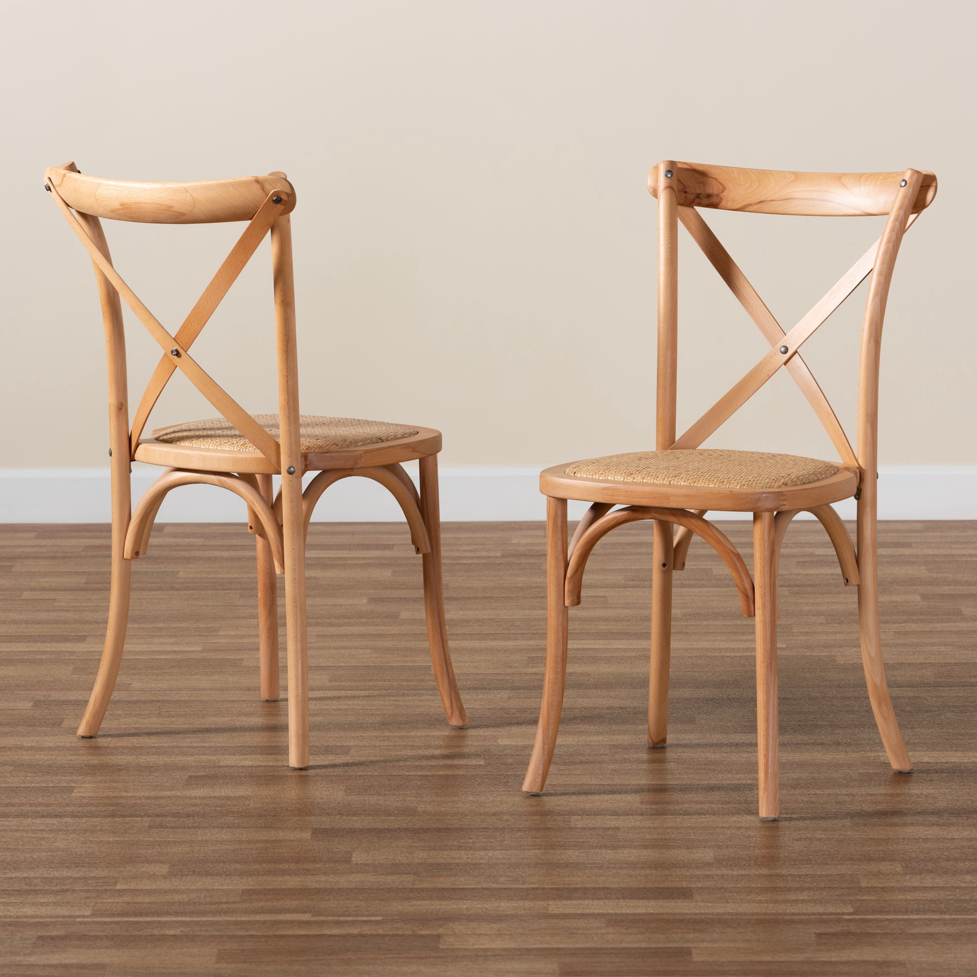 Baxton Studio Tartan Dining Chair, Set of 2, Natural Brown