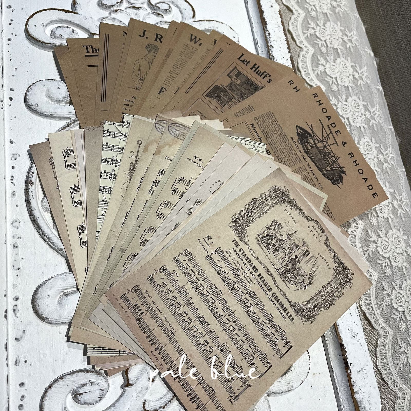 60 Sheets Vintage Floral and Newspaper Sheet Music Scrapbook Paper - Junk Journal DIY Materials