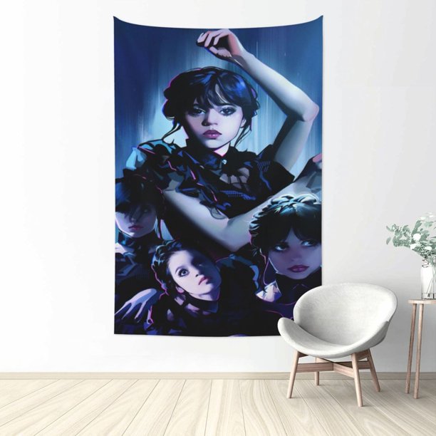 Tapiz de Miércoles Addams, pancarta grande para colgar en la pared, tapiz estético, póster artístico de fondo para dormitorio, sala de estar, dormitorio, decoración del hogar, 60 x 51 pulgadas