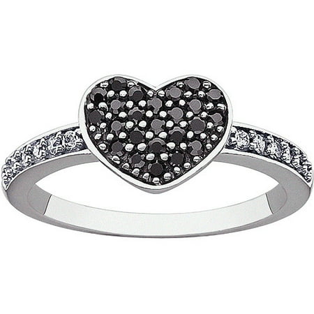 .47 Carat T.G.W. Black and White CZ Sterling Silver Heart Ring