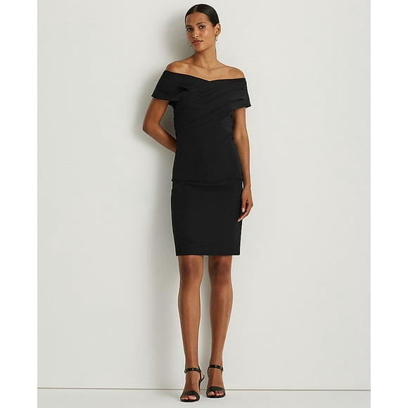RALPH LAUREN Crepe Off-the-shoulder Cocktail Dress In Black