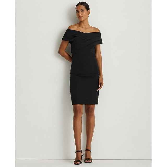 RALPH LAUREN Crepe Off-the-shoulder Cocktail Dress In Black
