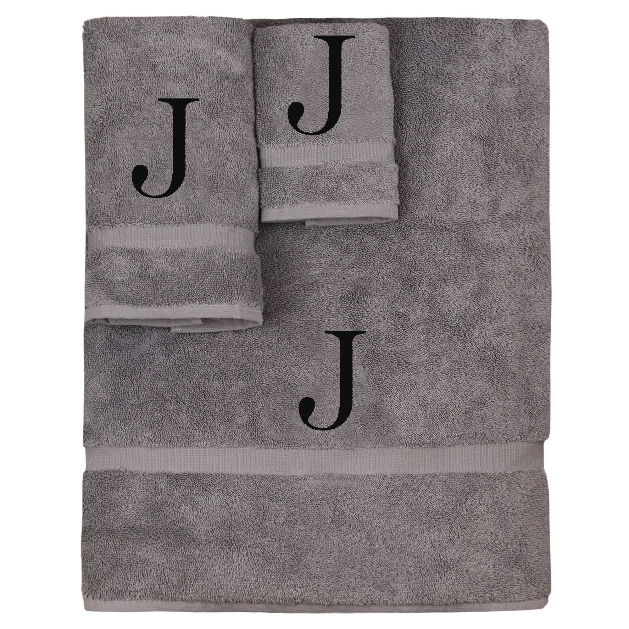 Monogrammed Towel Set, Personalized Gift, Set of 3 Black Block Letter