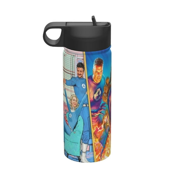 The Fantastic Four First Steps Kids Insulated Water Bottle With Straw - 18 Oz Stainless Steel Double Wall Vacuum Cup, Leakproof, Bpa Free, Suitable For Boys And Girls