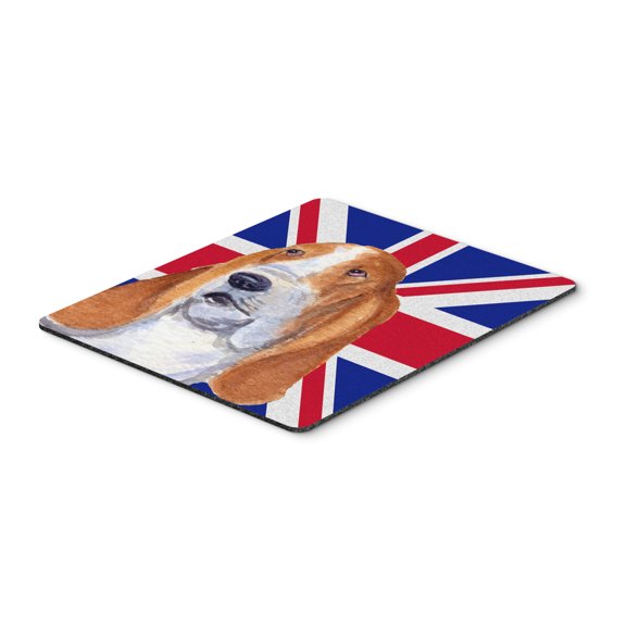 "Basset Hound with English Union Jack British Flag Mouse Pad Hot Pad or Trivet"