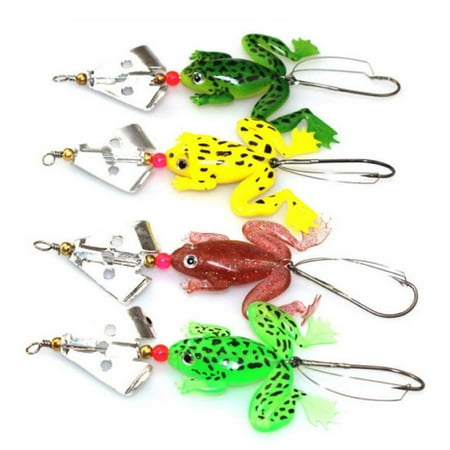 Prettyui-4pcs Fishing Lure False Frogs Shape Soft Bait Set Crank Bait Carbon Steel Hook
