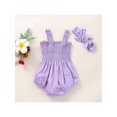 thumbnail image 3 of Kiapeise Newborn Baby Girl Romper Sleeveless Strap Ruffle Elastic Jumpsuit Bow Headband Spring Summer Clothes, 3 of 8